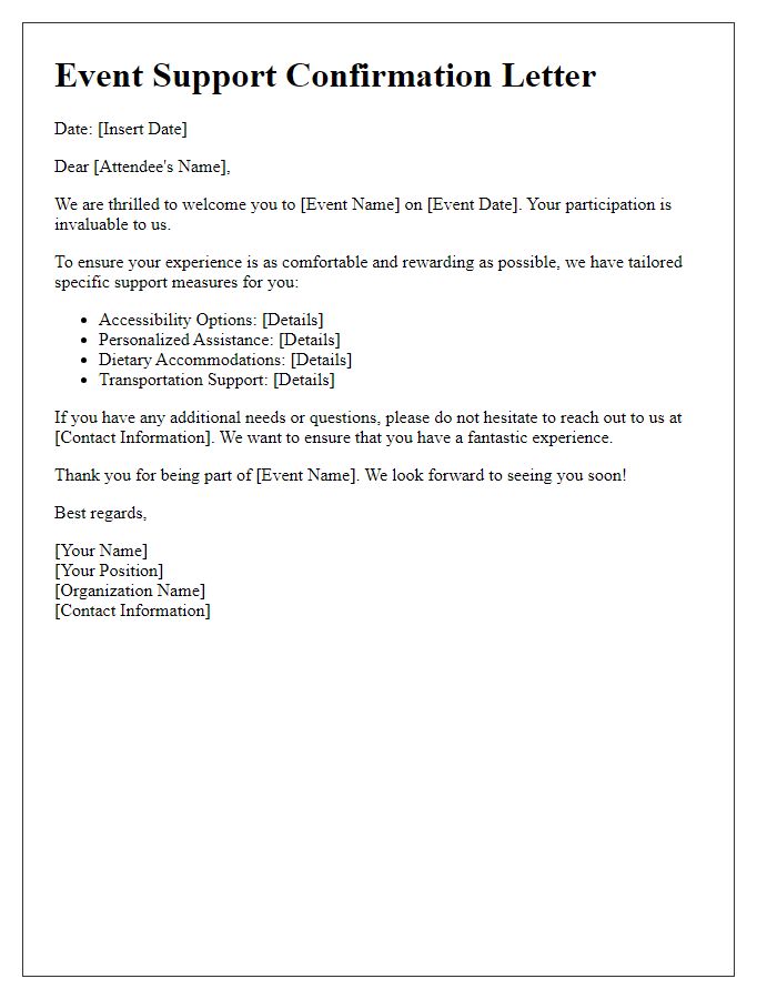 Letter template of tailored support for event attendees