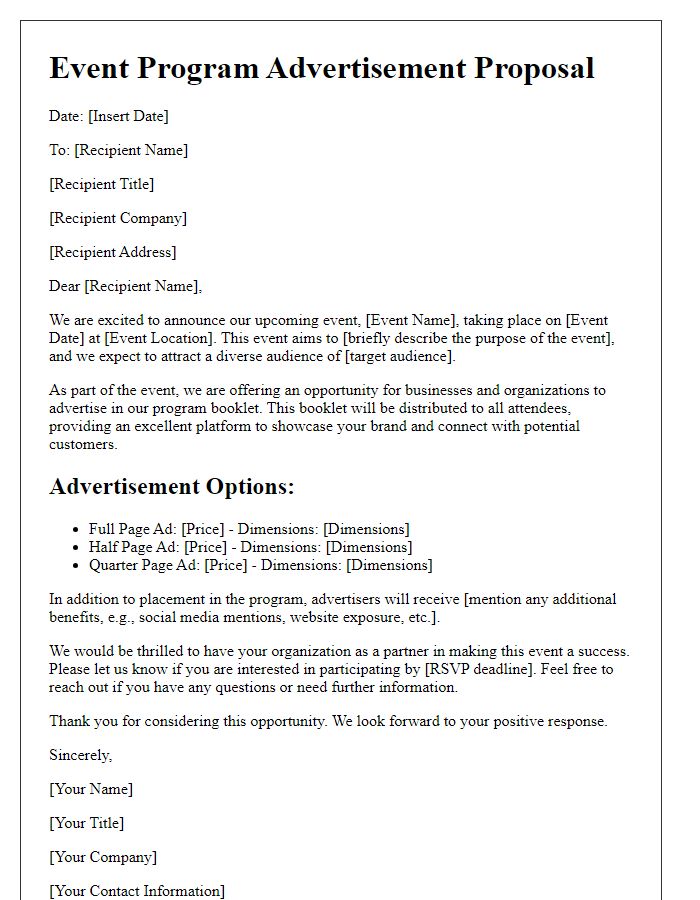 Letter template of event program advertisement proposal