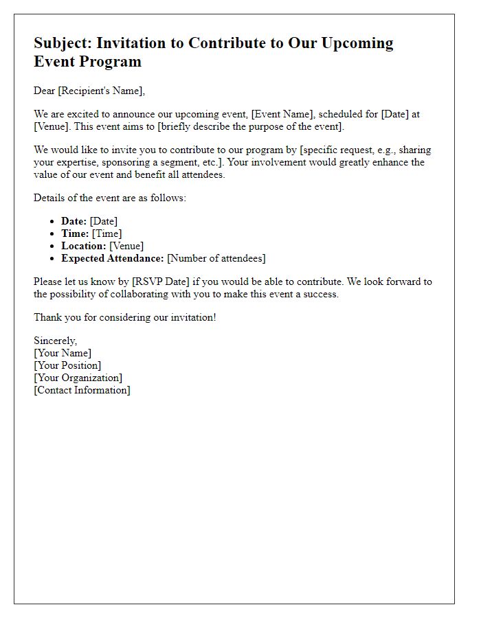 Letter template of event program contribution invitation