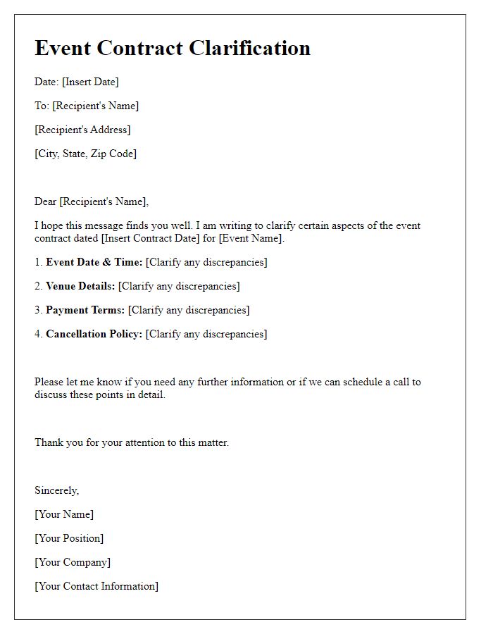 Letter template of event contract clarification