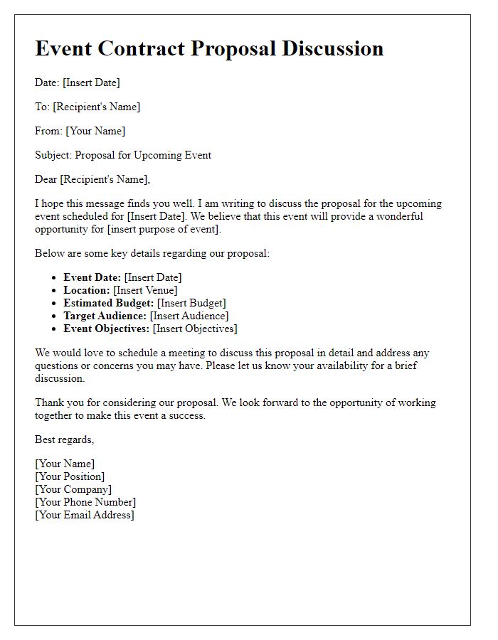 Letter template of event contract proposal discussion