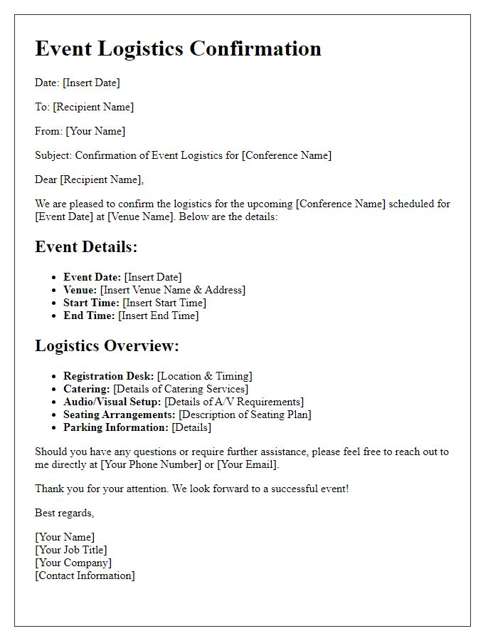 Letter template of event logistics confirmation for a corporate conference.