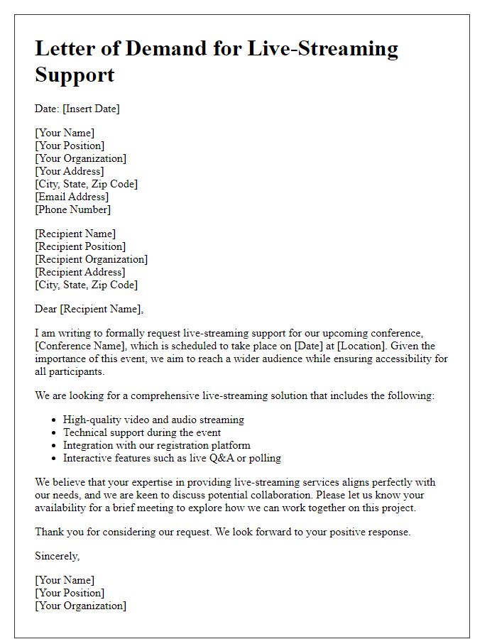 Letter template of demand for live-streaming support for conference