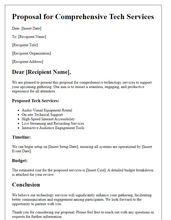 Letter template of proposal for comprehensive tech services at gathering