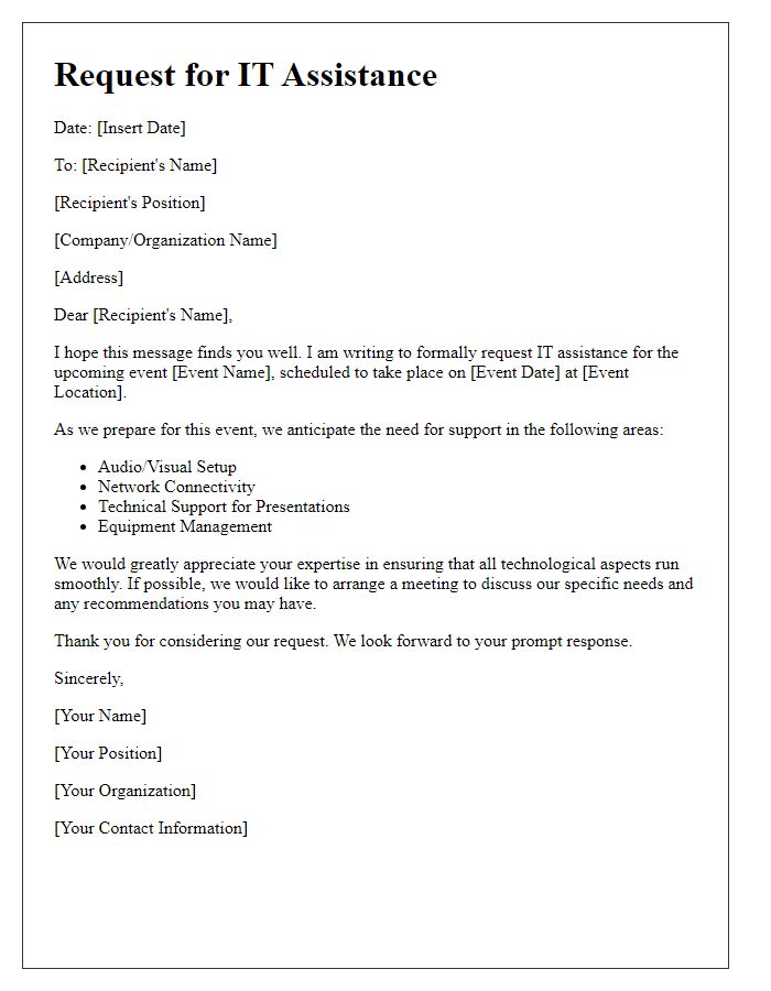 Letter template of submission for IT assistance at event