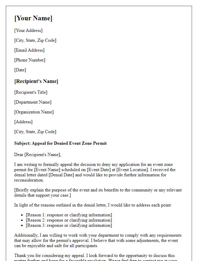 Letter template of appeal for event zone permit denial.