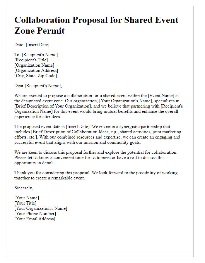 Letter template of collaboration proposal for shared event zone permit.