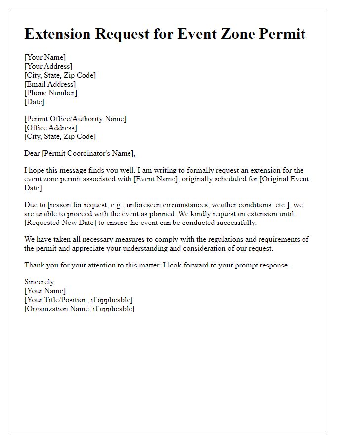 Letter template of extension request for event zone permit.