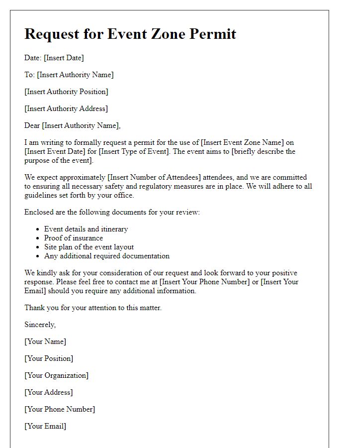 Letter template of request for event zone permit application.