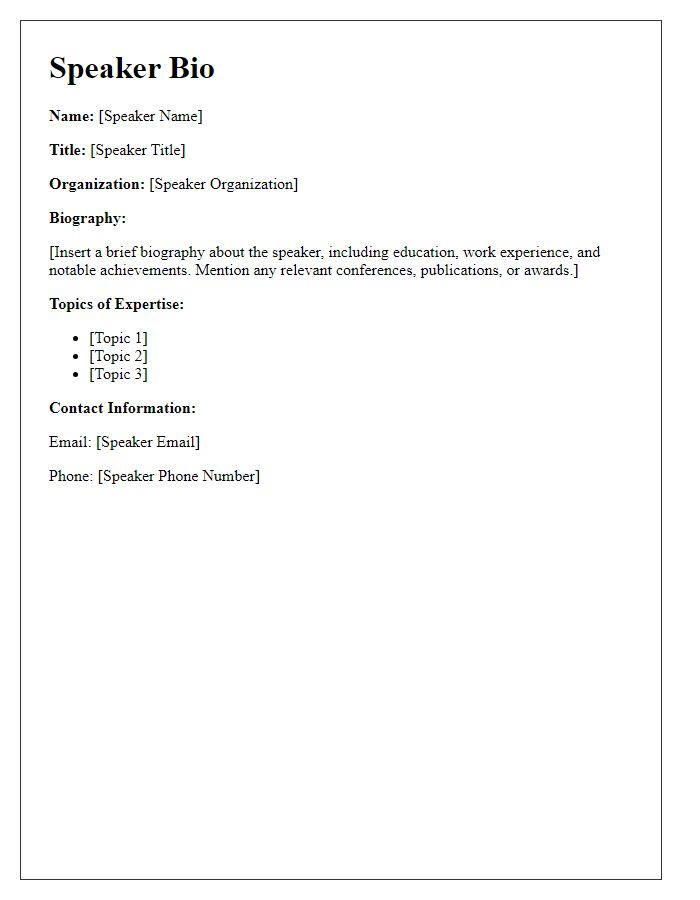 Letter template of speaker bio for conference participation