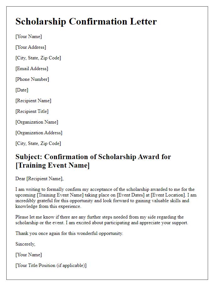 Letter template of scholarship confirmation for training event