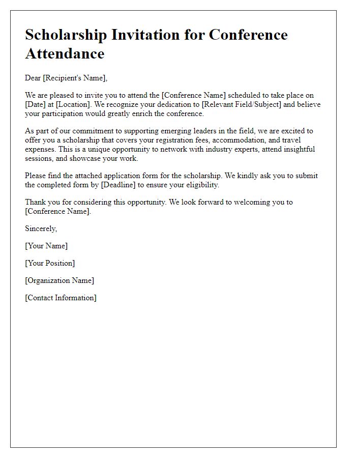 Letter template of scholarship invitation for conference attendance