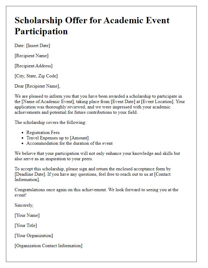 Letter template of scholarship offer for academic event participation