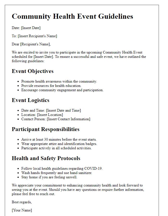 Letter template of community health event guidelines