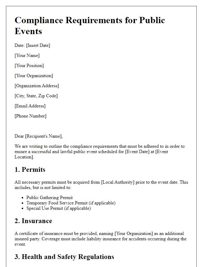 Letter template of compliance requirements for public events