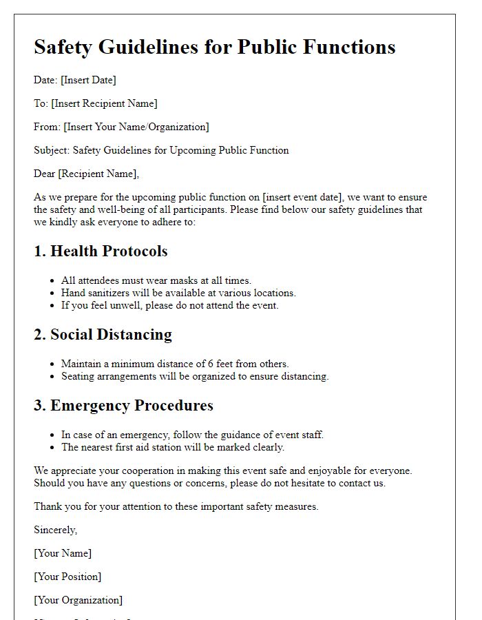 Letter template of safety guidelines for public functions