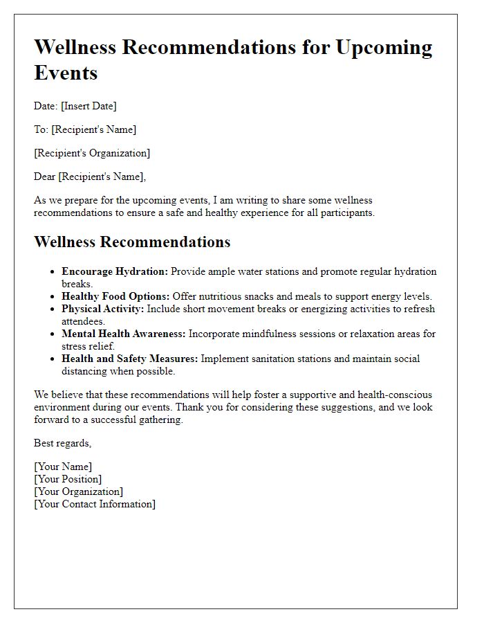 Letter template of wellness recommendations for events