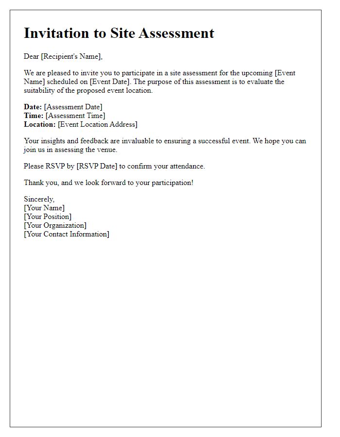 Letter template of invitation for site assessment of event location