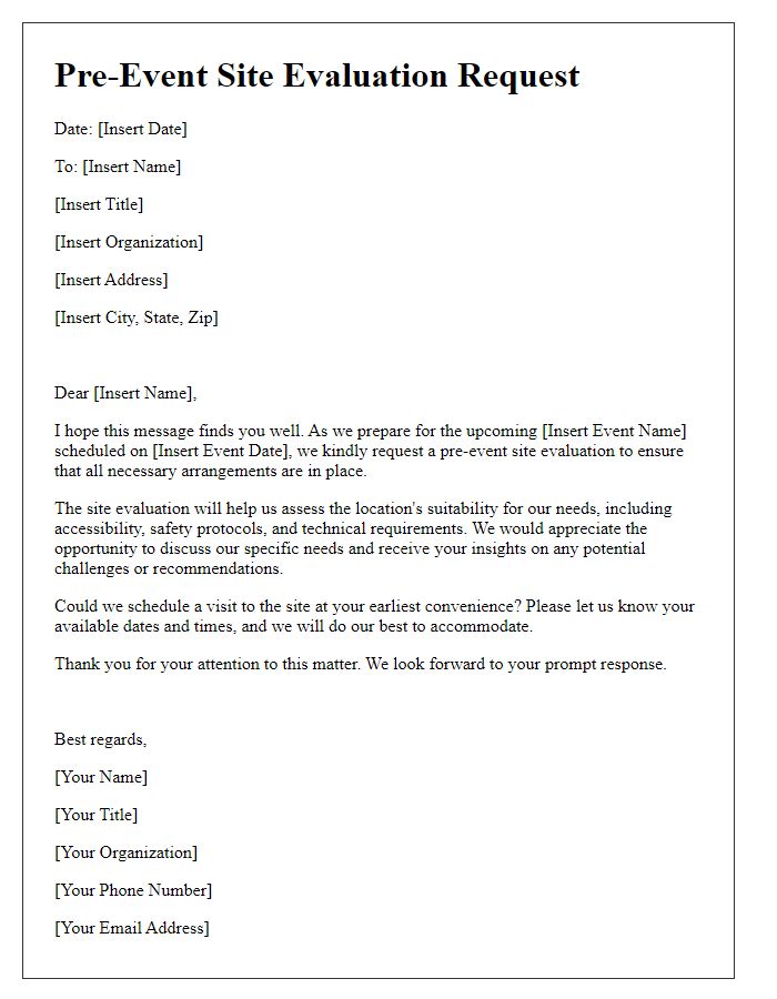 Letter template of pre-event site evaluation request