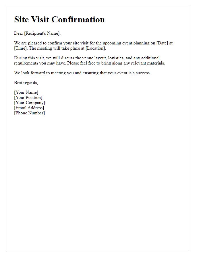 Letter template of site visit confirmation for event planning