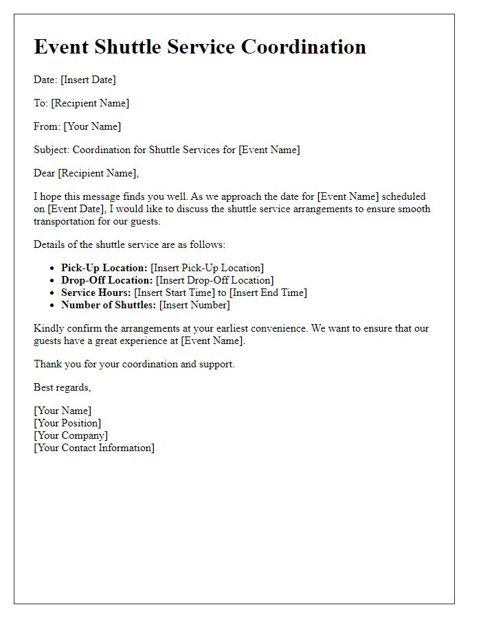 Letter template of Event Shuttle Service Coordination