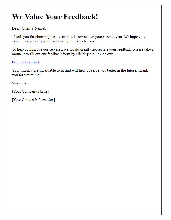 Letter template of Event Shuttle Service Feedback Request
