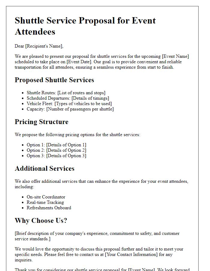 Letter template of Shuttle Service Proposal for Event Attendees