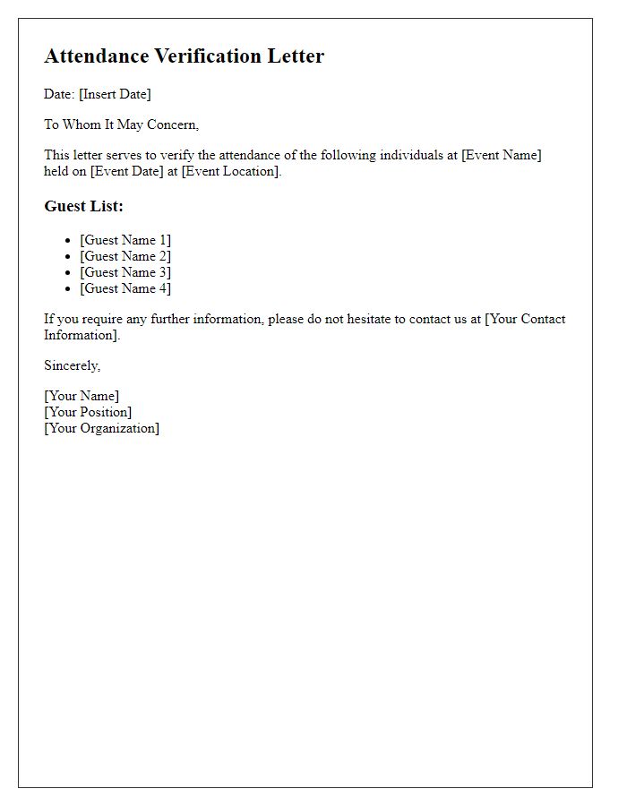 Letter template of attendance verification for guest list