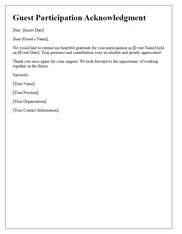 Letter template of guest participation acknowledgment