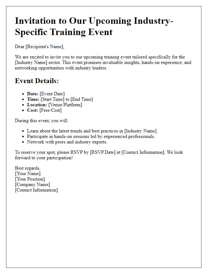 Letter template of an industry-specific training event invite.