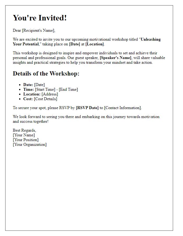 Letter template of invitation to a motivational workshop.