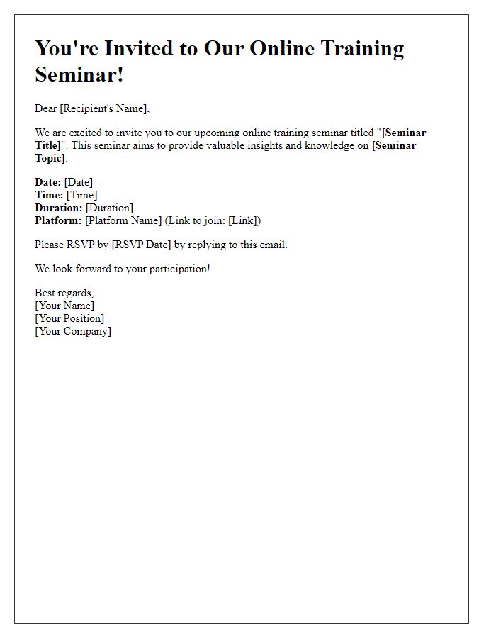 Letter template of invitation for an online training seminar.