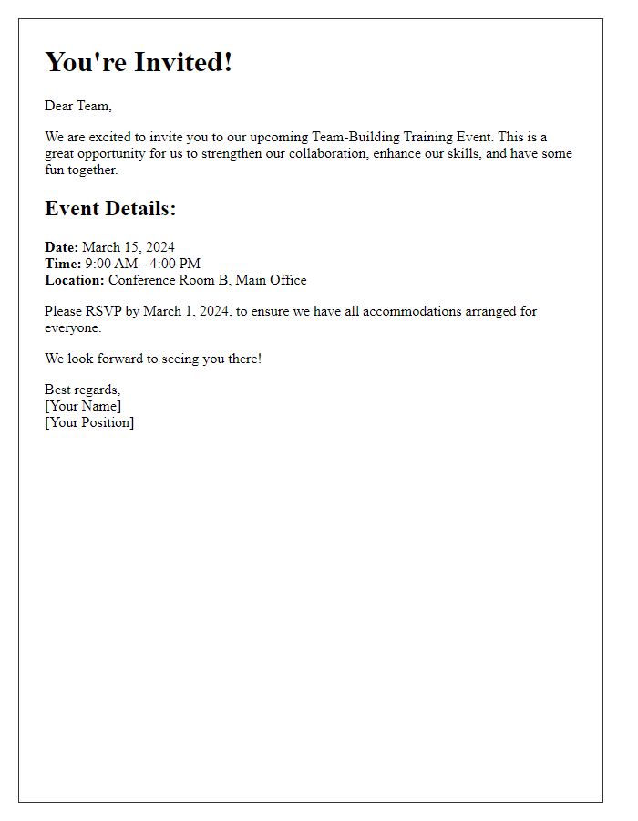 Letter template of invitation for a team-building training event.