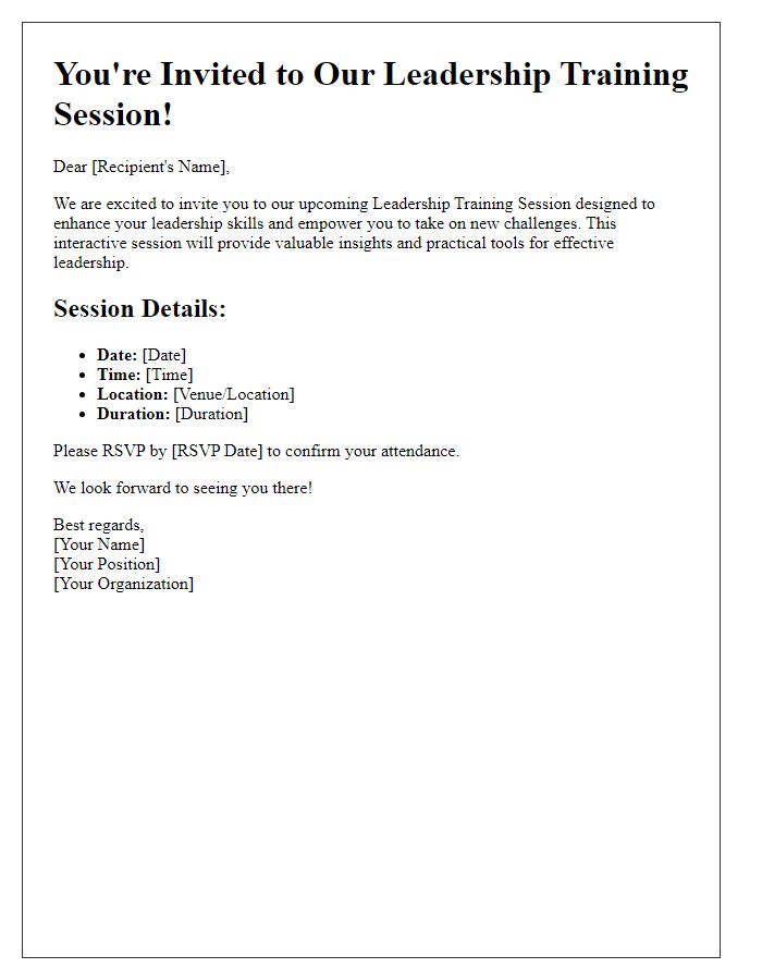 Letter template of a leadership training session invitation.