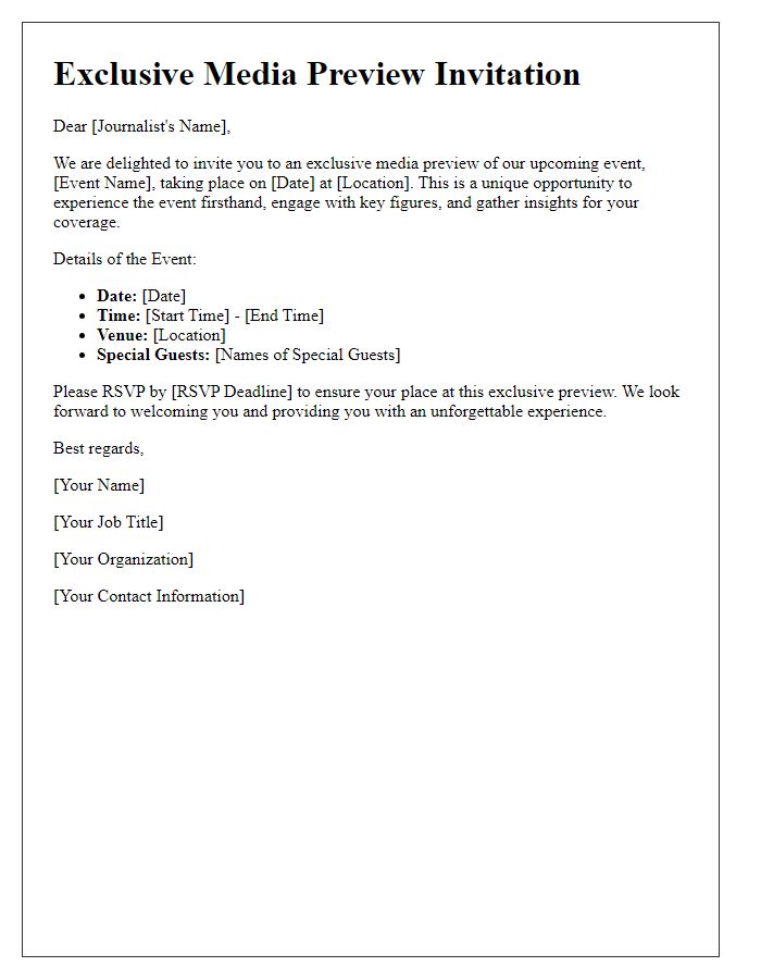 Letter template of Event Journalist Invitation for Exclusive Media Preview