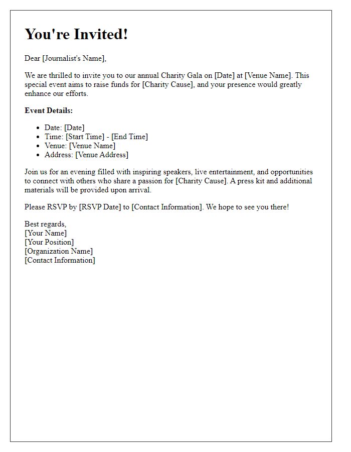 Letter template of Invitation to Event Journalists for Our Charity Gala