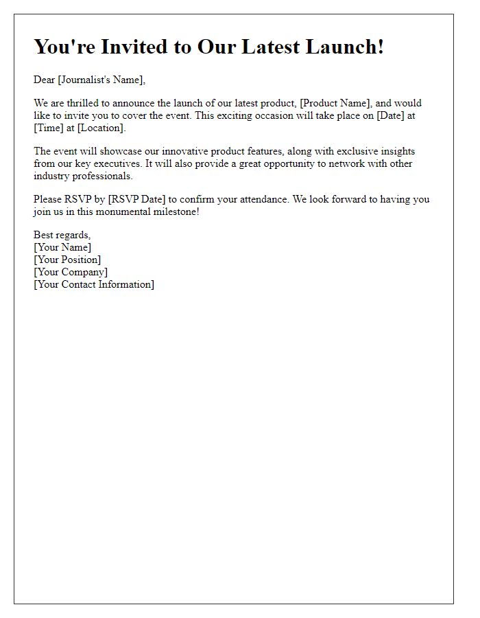 Letter template of Invitation for Event Journalists to Cover Our Latest Launch