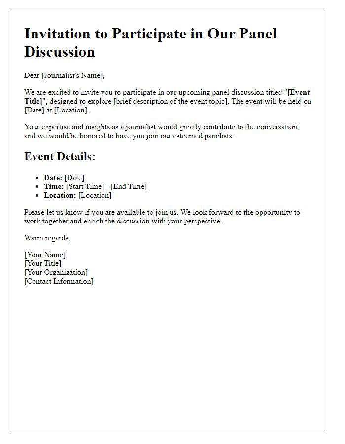 Letter template of Invitation for Event Journalists to Participate in Our Panel Discussion