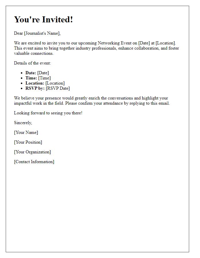 Letter template of Invite to Event Journalists for Our Networking Event