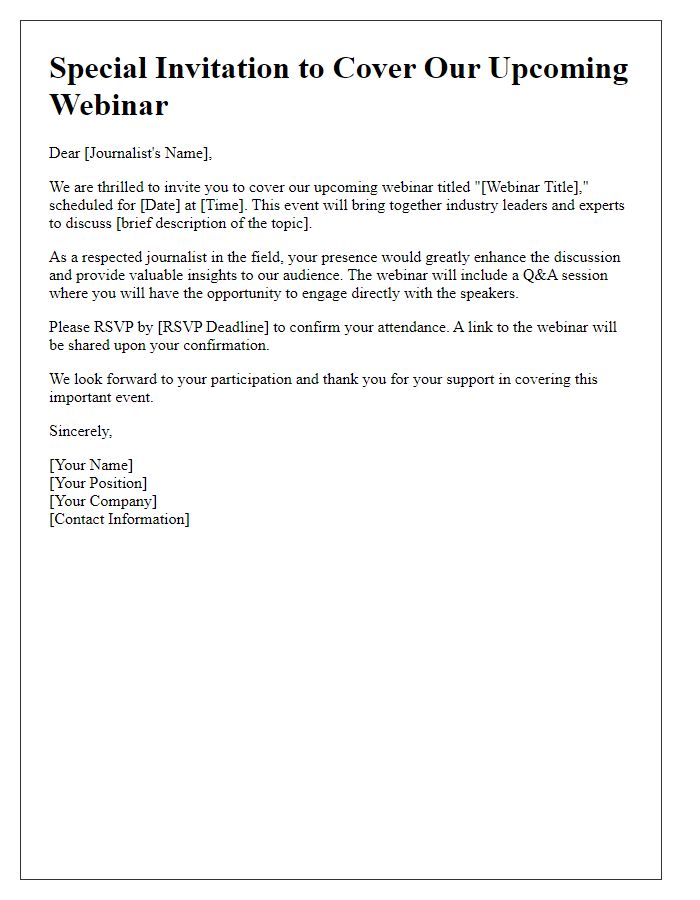 Letter template of Special Invitation for Event Journalists to Cover Our Webinar