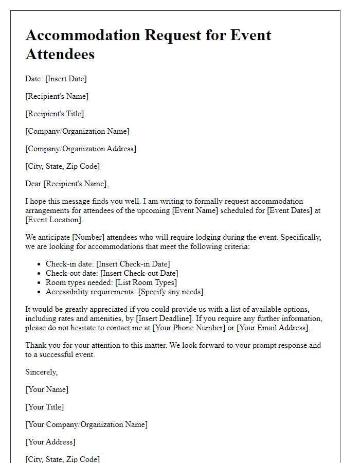 Letter template of accommodation request for event attendees