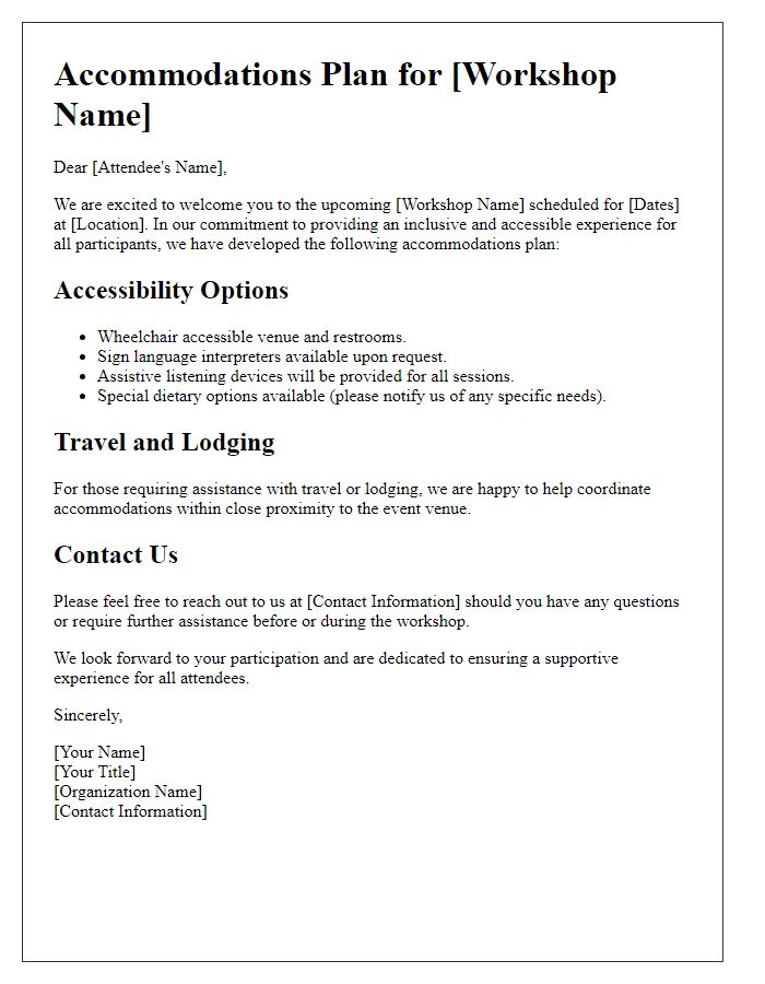 Letter template of accommodations plan for workshop attendees