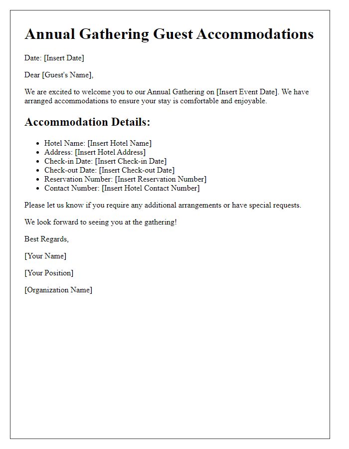 Letter template of guest accommodations for annual gathering