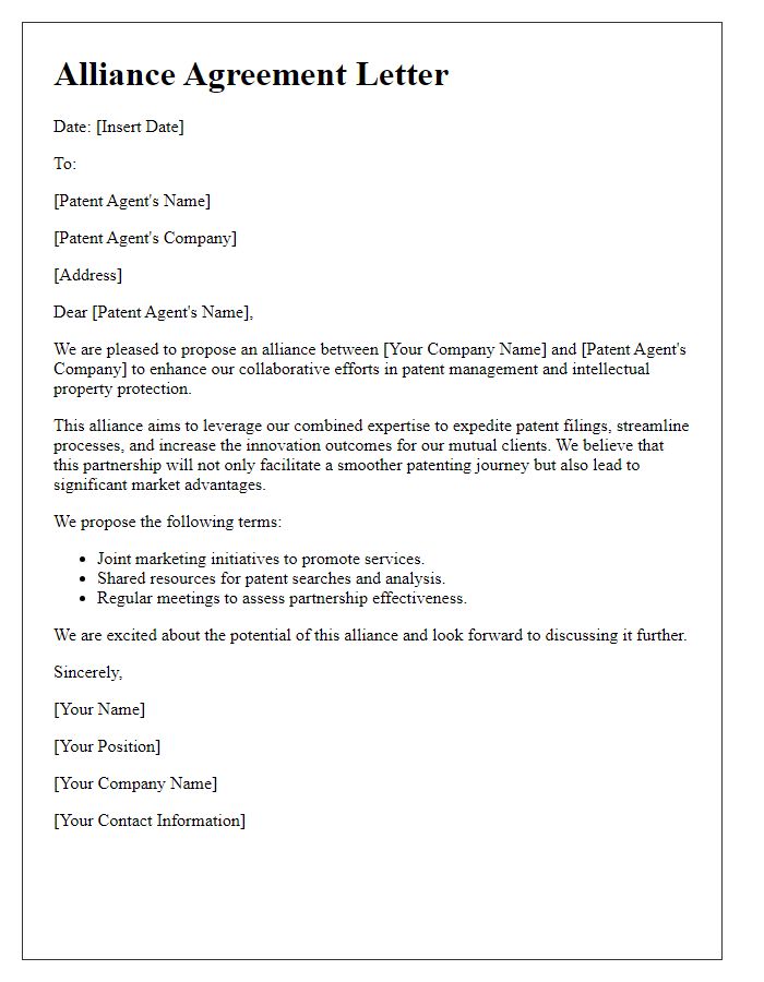 Letter template of alliance for a patent agent