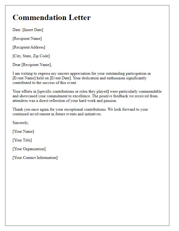 Letter template of commendation for event participants.