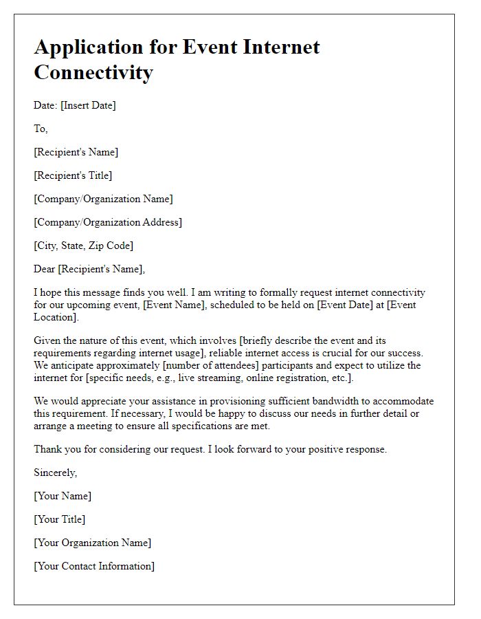 Letter template of application for event internet connectivity