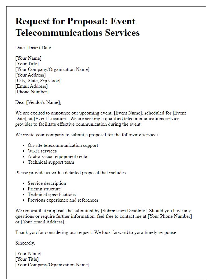 Letter template of solicitation for event telecommunications services