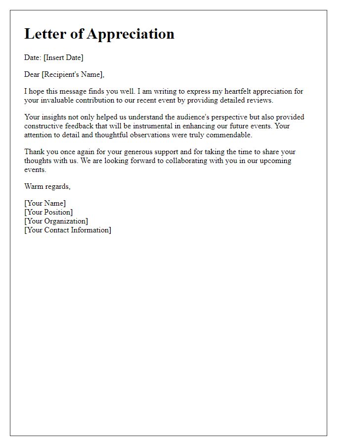 Letter template of appreciation for contributing event reviews.