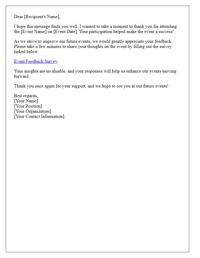 Letter template of follow-up for sharing event feedback.