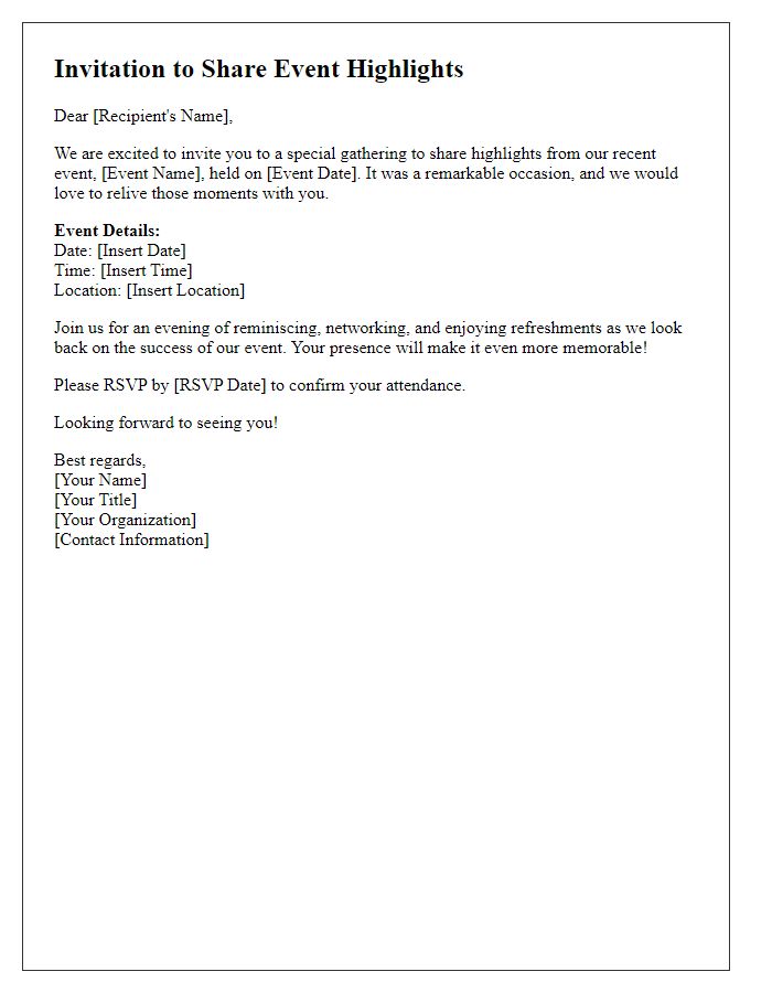 Letter template of invitation for sharing event highlights.